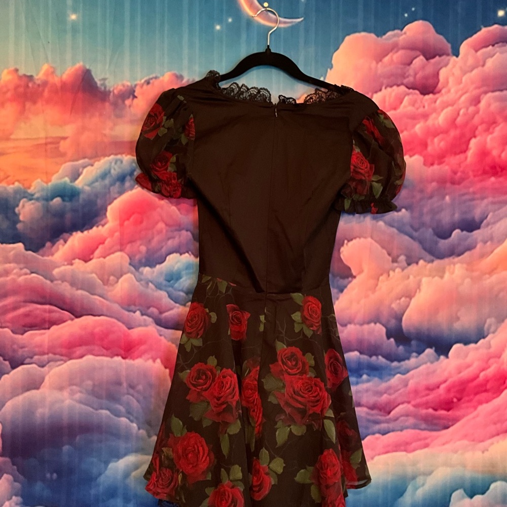 Floral Lace-Up Dress with Red Roses - Picture 2 of 3